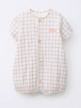 Zara Cream Short-Sleeve Plaid Sleep Romper with Pastel Accents